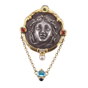 18k Gold Silver Diamond Gemstone Pendant Brooch