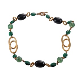 Stephen Dweck Bronze Malachite Agate Fluorite Necklace