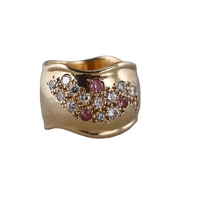 Zikos 14k Gold Diamond Pink Sapphire Wave Band RIng