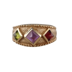 14k Gold Garnet Amethyst Peridot Ring
