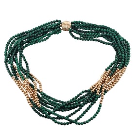 14k Gold Malachite Bead Necklace