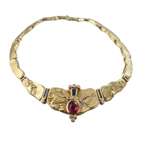 Seidengang Athena 18k Gold Platinum Diamond Sapphire Tourmaline Necklace