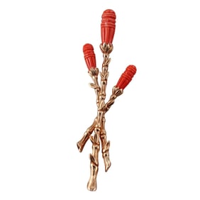 Stephen Dweck 18k Gold Carved Coral Brooch Pin