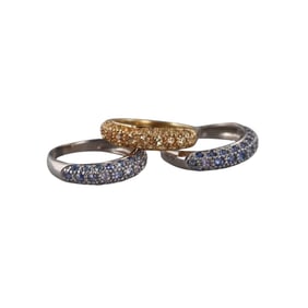 14k Gold Yellow Blue Sapphire Stackable Ring Set of 3