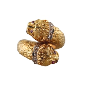 Lalaounis Greece Chimera 18k Gold Diamond Ruby Ring
