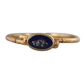 Antique French 18k Gold Silver Enamel Diamond Bracelet