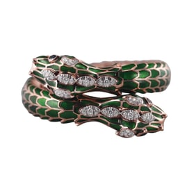 Alexis NY 18k Rose Gold Silver Diamond Sapphire Enamel Dragon Wrap Bracelet