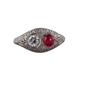 Art Deco 18k Gold Ruby Diamond Ring