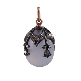 Antique Russian Gold Silver Chalcedony Diamond Egg Pendant Charm