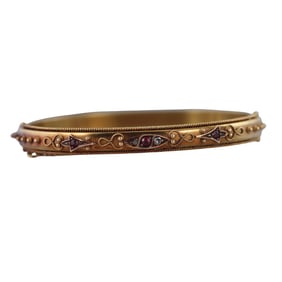 Antique English 15k Gold Ruby Diamond Bangle Bracelet