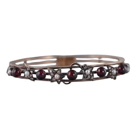 Antique Continental Gold Silver Garnet Diamond Pearl Bracelet