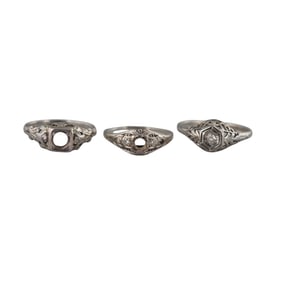 Art Deco 18k Gold Diamond Engagement Ring Setting Lot of 3