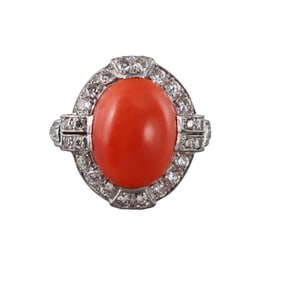 Platinum Diamond Coral Ring