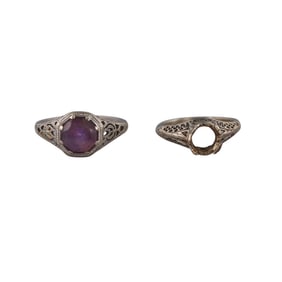 Art Deco White Gold Engagement Ring Setting Lot of 2