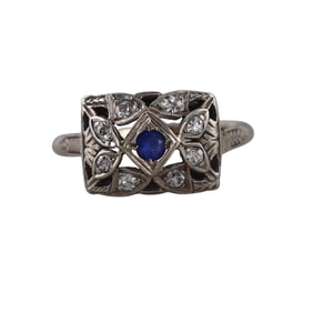 Art Deco 14k Gold Diamond Sapphire Ring
