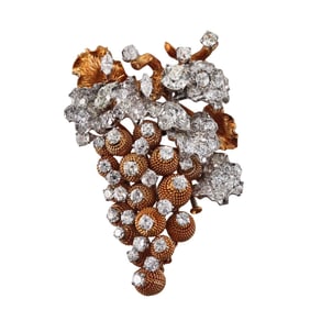 David Webb 1960s 18k Gold Platinum Diamond Grape Vine Brooch Pin
