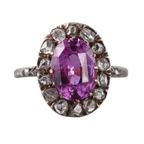 GIA 3.51ct No Heat Pink Sapphire Antique Gold Silver Diamond Ring