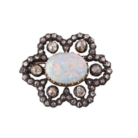 Antique Georgian Gold Silver Diamond Opal Brooch Pendant