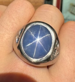 Platinum 22.70ct Star Sapphire Diamond Ring