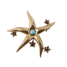 Tiffany & Co 18k Gold Turquoise Sapphire Starfish Brooch Pin