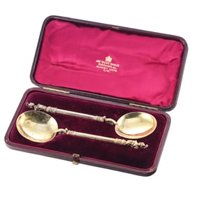 Antique English Silver Gold Wash Spoon Set