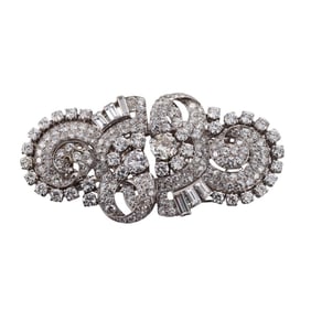 Art Deco Platinum 16ctw Diamond Brooch Clip Set