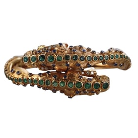 Rare Zolotas Lalaounis Gold Diamond Ruby Sapphire Emerald Leopard Bracelet