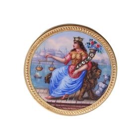 Antique 18k Gold Diamond Hand Painted Miniature Painting Brooch Pendant