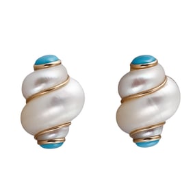 Maz 14k Gold Turbo Shell Turquoise Earrings