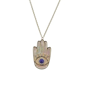 Doves Doron Paloma Diamond MOP Lapis Gold Hamsa Hand of God Pendant Necklace