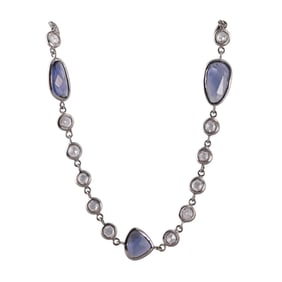18k Gold Sapphire 5.17ctw Diamond Necklace Set of 2