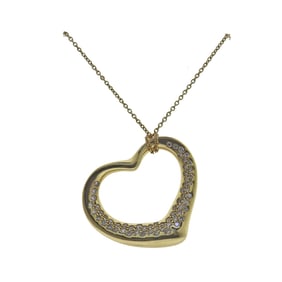 Tiffany & Co Elsa Peretti Gold Diamond Open Heart Pendant Necklace