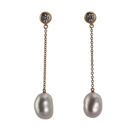 Tiffany & Co Elsa Peretti 18k Gold Pearls by the Yard Diamond Drop Earrings