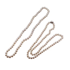 14k Gold Pearl Diamond Necklace Set of 2