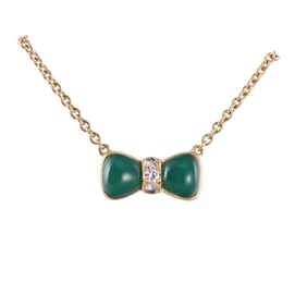 Van Cleef & Arpels Chrysoprase Diamond Gold Bow Necklace