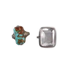 Vintage Gold Crystal Intaglio Turquoise Ring Lot of 2