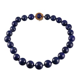 18k Gold Lapis Bead Necklace