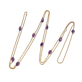 Antique 14k Gold Amethyst Long Station Necklace