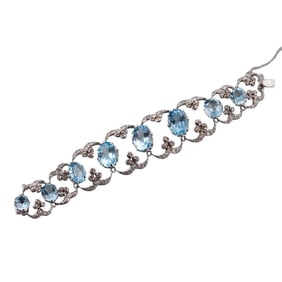 18k Gold Blue Topaz 7ctw Diamond Bracelet
