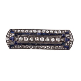 Antique Silver Gold Rose Cut Diamond Sapphire Brooch Pin
