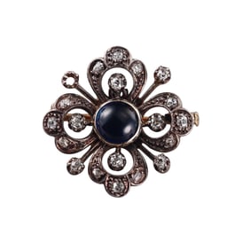 Antique Gold Silver Diamond Sapphire Brooch Pin
