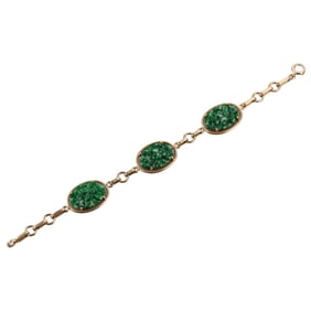 Art Deco 14k Gold Carved Jade Bracelet