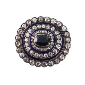Antique 14k Gold Silver Diamond Enamel Sapphire Pendant Brooch