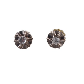 Antique 18k Gold Diamond Buttercup Stud Earrings