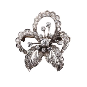 Midcentury Platinum 3ctw Diamond Brooch Pin