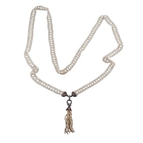 Antique Silver Gold Seed Pearl Diamond Tassel Necklace