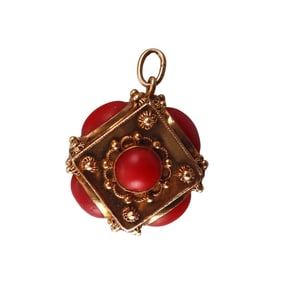 Etruscan 18k Gold Coral Charm Pendant