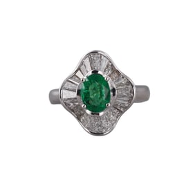 18k Gold Diamond 1.18ct Emerald Ring
