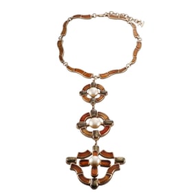 Chanel Costume Pearl Enamel Pendant Necklace