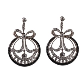 Platinum Diamond Onyx Drop Earrings